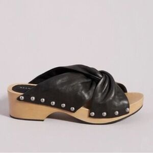 Kelsi Dagger Brooklyn Black Leather Twisted Studded Clog Sandal Mules 7.5